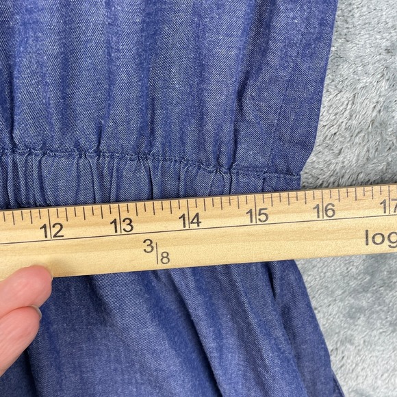 Ellen Tracy Dress Womens 12 Blue Denim Cotton Pockets Tie Waist Short Sleeve - Picture 9 of 10